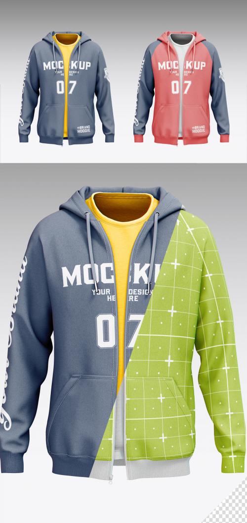 Sweatshirt Hoodie Opened with T-shirt Mockup 639338045