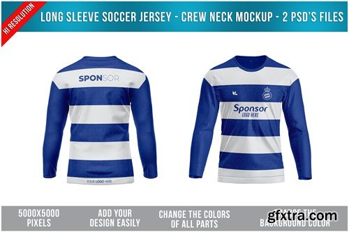 Long Sleeve Soccer Jersey - Crew Neck Mockup DHU8YJ9
