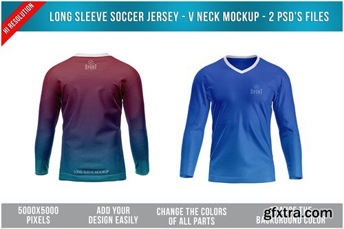 Long Sleeve Soccer Jersey - V Neck Mockup 973NBA2