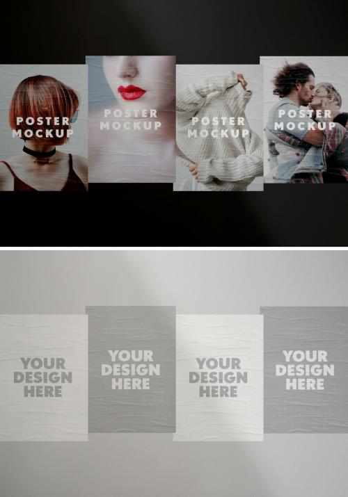 Wall With Glued Posters Mockup 639254189