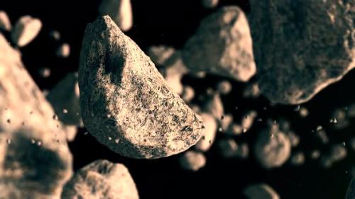 Videohive - Amazing asteroids field, beautiful cinematic flight through dark deep space asteroid field with star - 48025542
