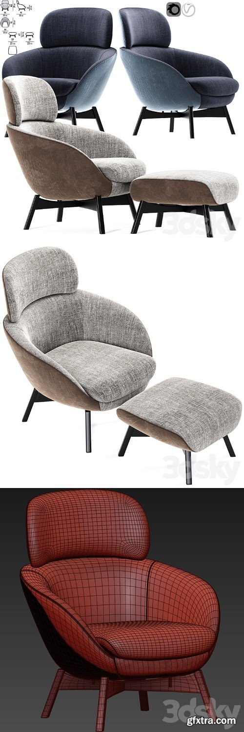 Minotti Russell Arm Chair With Pouf