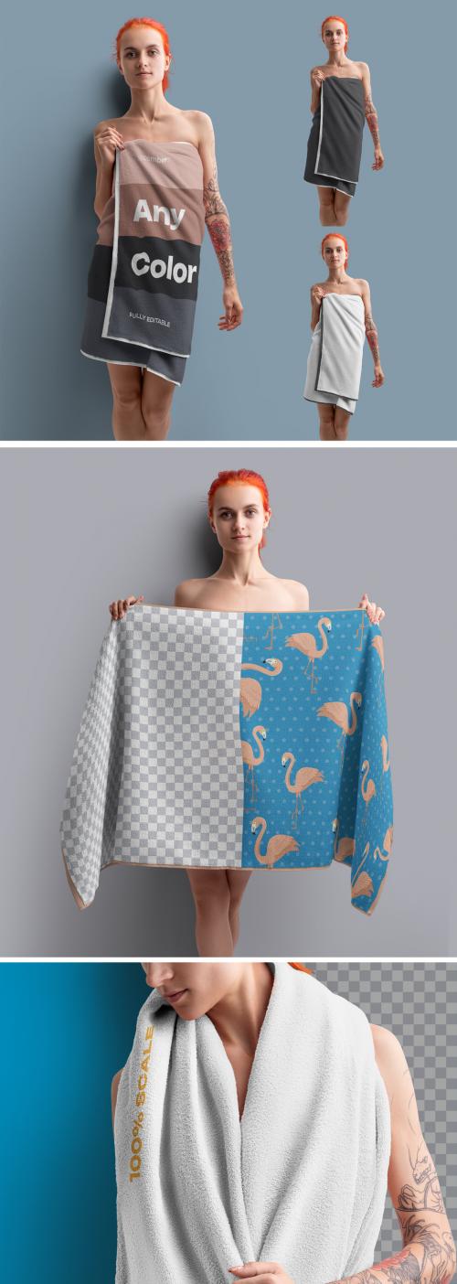 3 Mockup of the Big Towel on the Girl 638822022