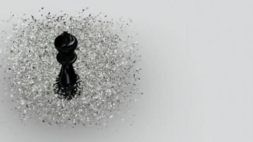 Videohive - Luxury Background with Black Chess King in White Glass Fragments, Unique Design, 3D Render - 48036599