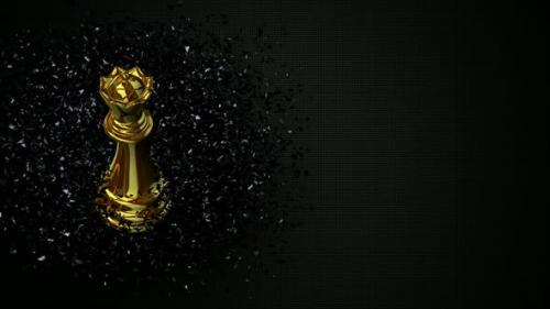 Videohive - Luxury Background with Gold Chess Queen in Black Glass Fragments, Unique Design, 3D Render - 48036601