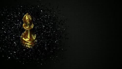 Videohive - Luxury Background with Gold Chess Bishop in Black Glass Fragments, Unique Design, 3D Render - 48036603