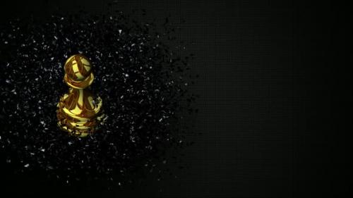 Videohive - Luxury Background with Gold Chess Pawn in Black Glass Fragments, Unique Design, 3D Render - 48036604