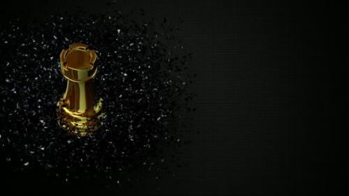 Videohive - Luxury Background with Gold Chess Rook in Black Glass Fragments, Unique Design, 3D Render - 48036605