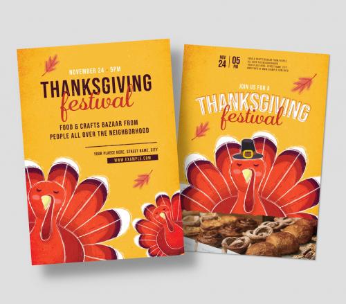 Thanksgiving Flyer Poster with Turkey Illustration 638401565