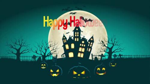 Videohive - Happy Halloween Background,Bats Flying In The Moonlight 4K - 48038387