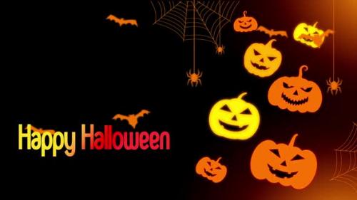 Videohive - Happy Halloween Background Pumpkin, Bats Flying On Black - 48038389