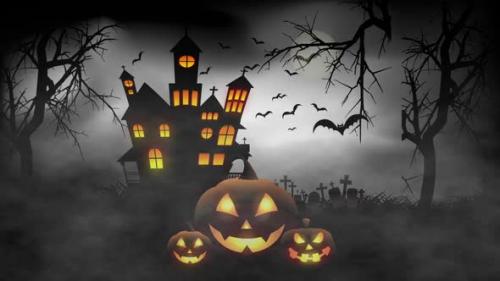 Videohive - Happy Halloween Background Bats Flying In Smoky Air - 48038390