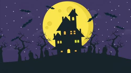 Videohive - Happy Halloween Background Bats Flying Air - 48038393