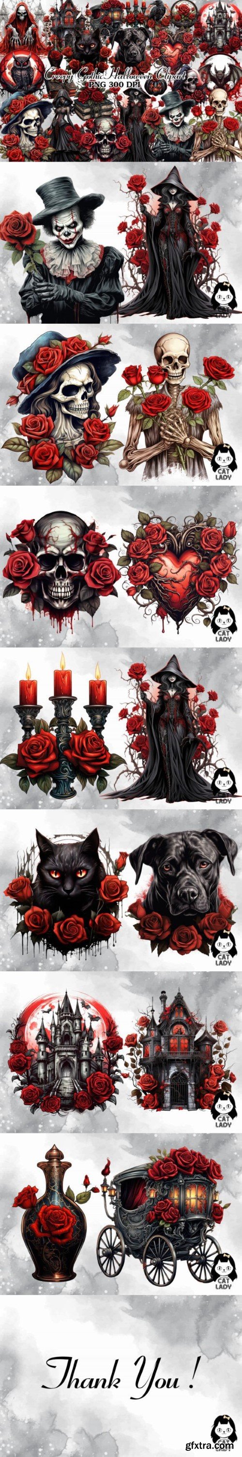 Creepy Gothic Halloween Clipart Bundle