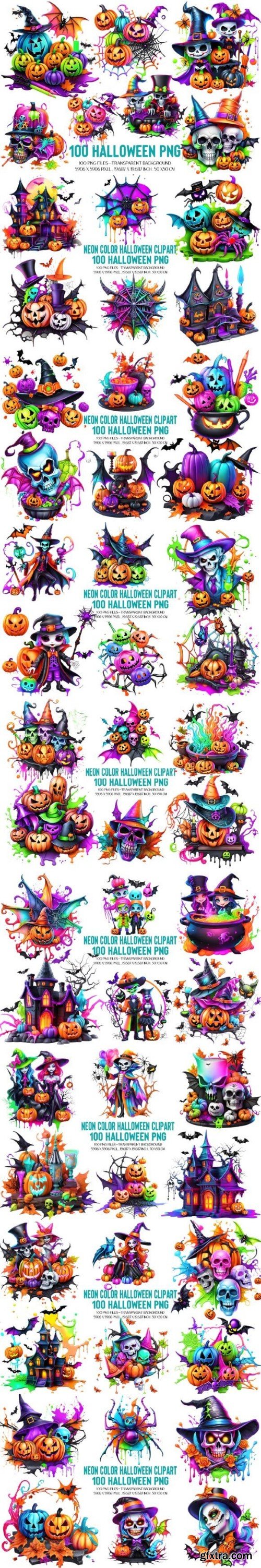 Neon Color Halloween Clipart Bundle