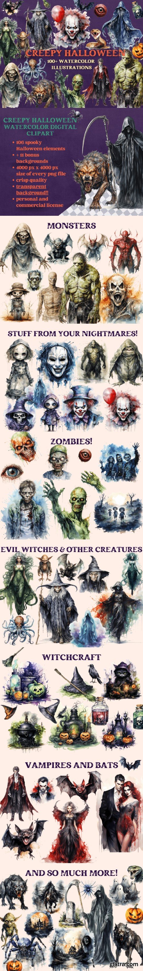 Creepy Halloween Clipart, 100+ Designs
