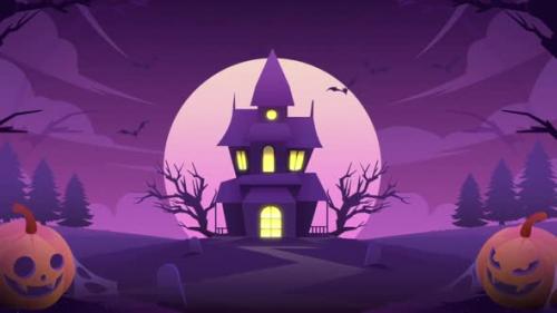 Videohive - Happy Halloween Background Bats Flying On Purple - 48038400