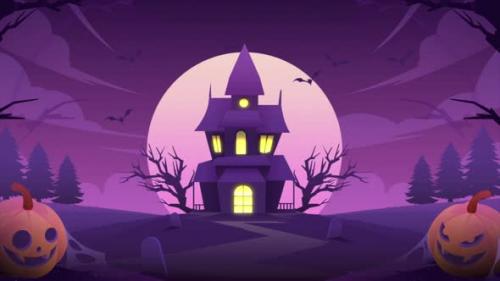 Videohive - Happy Halloween Background Bats Flying On Purple 4K - 48038405