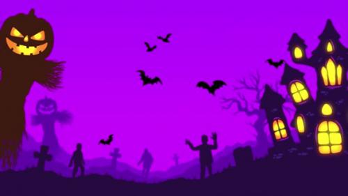 Videohive - Happy Halloween Landscape Background On Purple 4K - 48038407