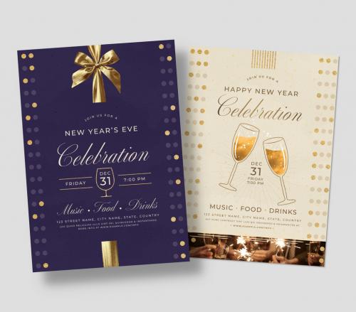 NYE New Year Flyer Poster Layout with Purple Gold Accents 638358717