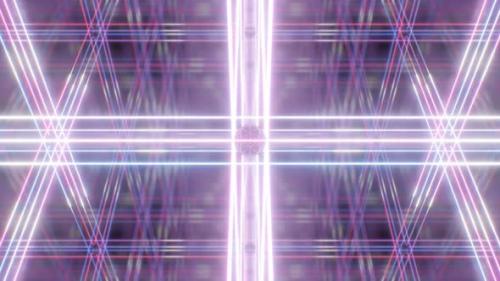 Videohive - Flying Inside Cubic Mirror Room With Glowing Neon Laser Beam Pillars - 4K - 48043787