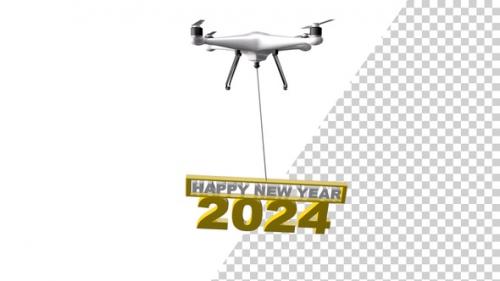 Videohive - Happy New Year 2024 3D Text Hosting Using A Drone Yellow - 48046343