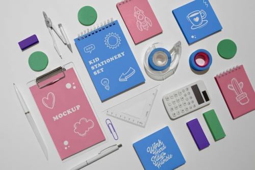 Premium PSD | Collection of stationery products for children Premium PSD