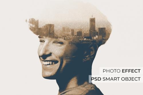 Premium PSD | Portrait of person with double exposure effect and grain Premium PSD