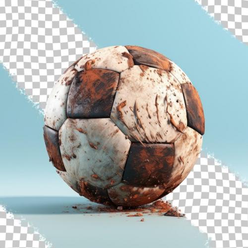 Premium PSD | Soccer ball covered in dirt on transparent surface Premium PSD