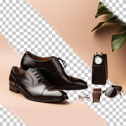 Premium PSD | Men s accessories and black shoes on a transparent background Premium PSD