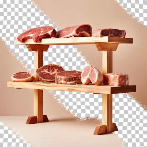 Premium PSD | Front view of meat on wooden shelf Premium PSD