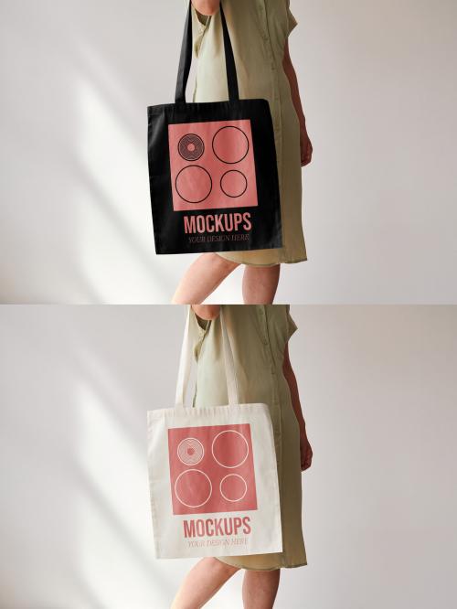 Mockup of woman carrying customizable tote bag, side view mid section 644106102