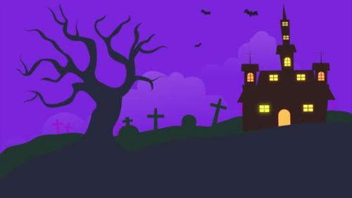 Videohive - Happy Halloween Landscape Background On Purple 4K - 48038417