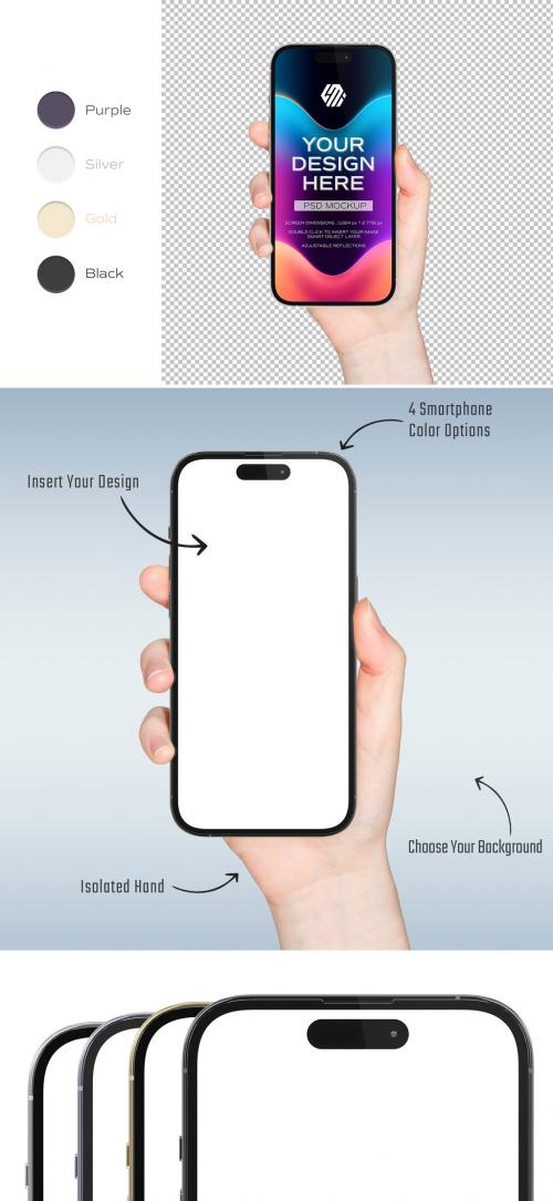 Modern Smartphone Mockup Isolated in Woman Hand 647114511