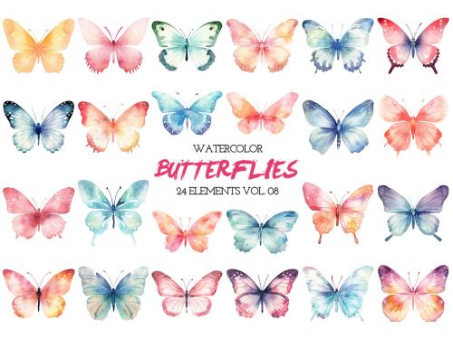 Watercolor painted butterflies clipart. Hand drawn design elements isolated on white background. 646515976
