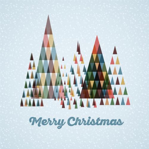 Vintage retro Christmas card template with trees made from triangles 650111935