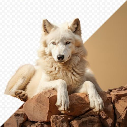 Premium PSD | The arctic wolf specifically the melville island wolf resting on a stone Premium PSD