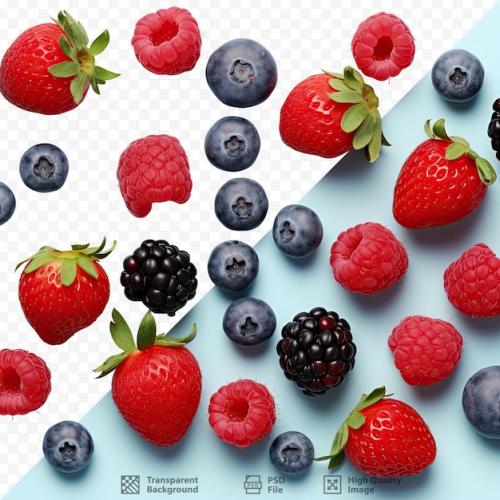 Premium PSD | Top view of fresh blueberries and raspberries Premium PSD