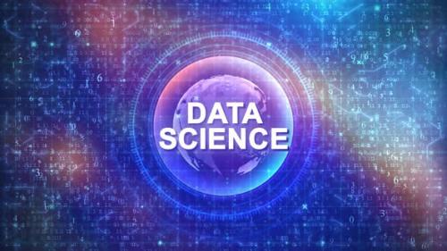 Videohive - Data Science Concept on Futuristic Cyberspace Background with HUD, Numbers, and Globe - 48047121