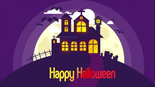 Videohive - Happy Halloween Background. Bats Flying In The Air On Purple Background - 48048413