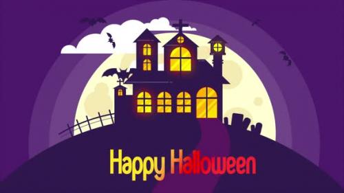 Videohive - Happy Halloween Background. Bats Flying In The Air On Purple Background 4K - 48048414