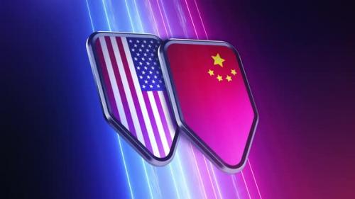 Videohive - the appearance of two emblems with the flags of the countries "USA and China" - 48048839