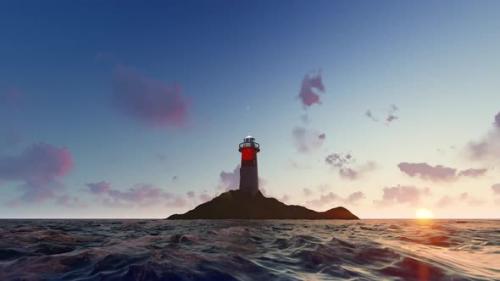 Videohive - Aerial Photography Of Coastal Lighthouses At Dusk And Sunset - 48049409