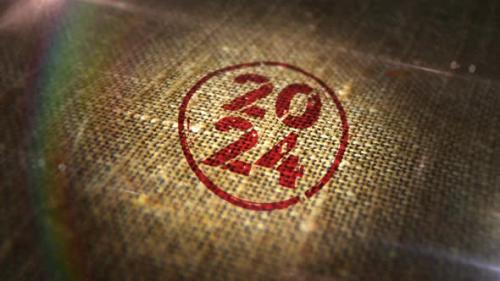 Videohive - 2024 year sign stamp on linen sack loop - 48049637