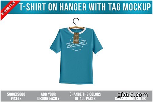 T-Shirt on Hanger with Tag Mockup 5VJKE34