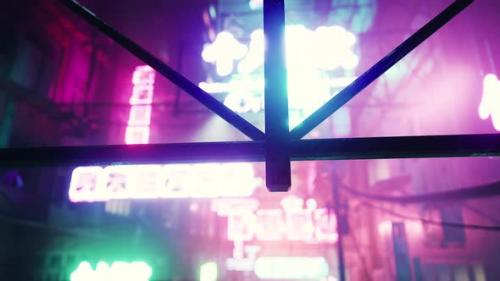 Videohive - Soft Blurred Colorful Light Up Bokeh Sign Board Along Building in City Nightlife - 48097806