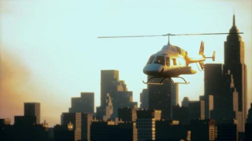 Videohive - Silhouette Helicopter at City Scape Background - 48098366