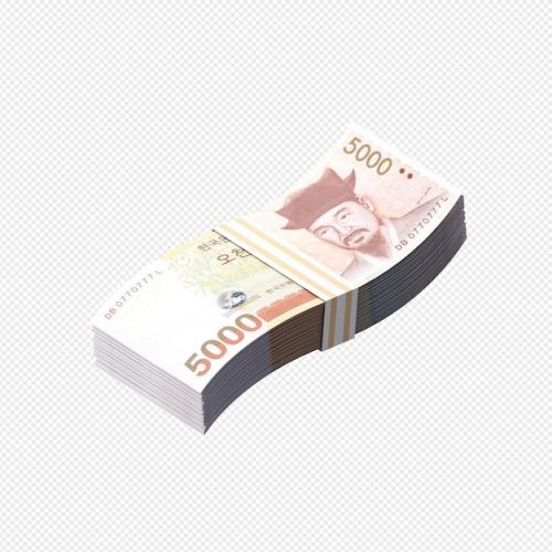 Premium PSD | Currency of korea bundle of different types of paper currency korean money won Premium PSD