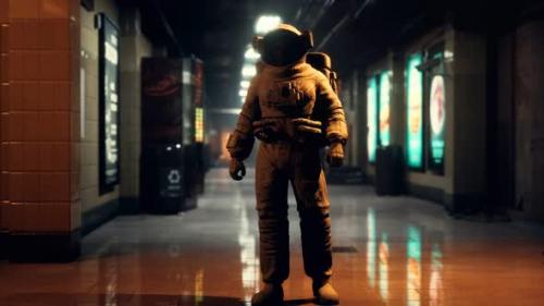 Videohive - Astronaut at Underground Metro Subway - 48098467