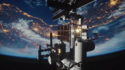 Videohive - International Space Station on Orbit of Earth Planet View From Outer Space - 48098554